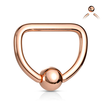 Rose Gold D Shaped Captive Bead Ring 16g
