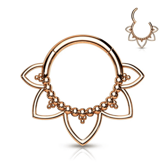 Rose Gold Filigree Lotus Hinged Clicker Ring 16g