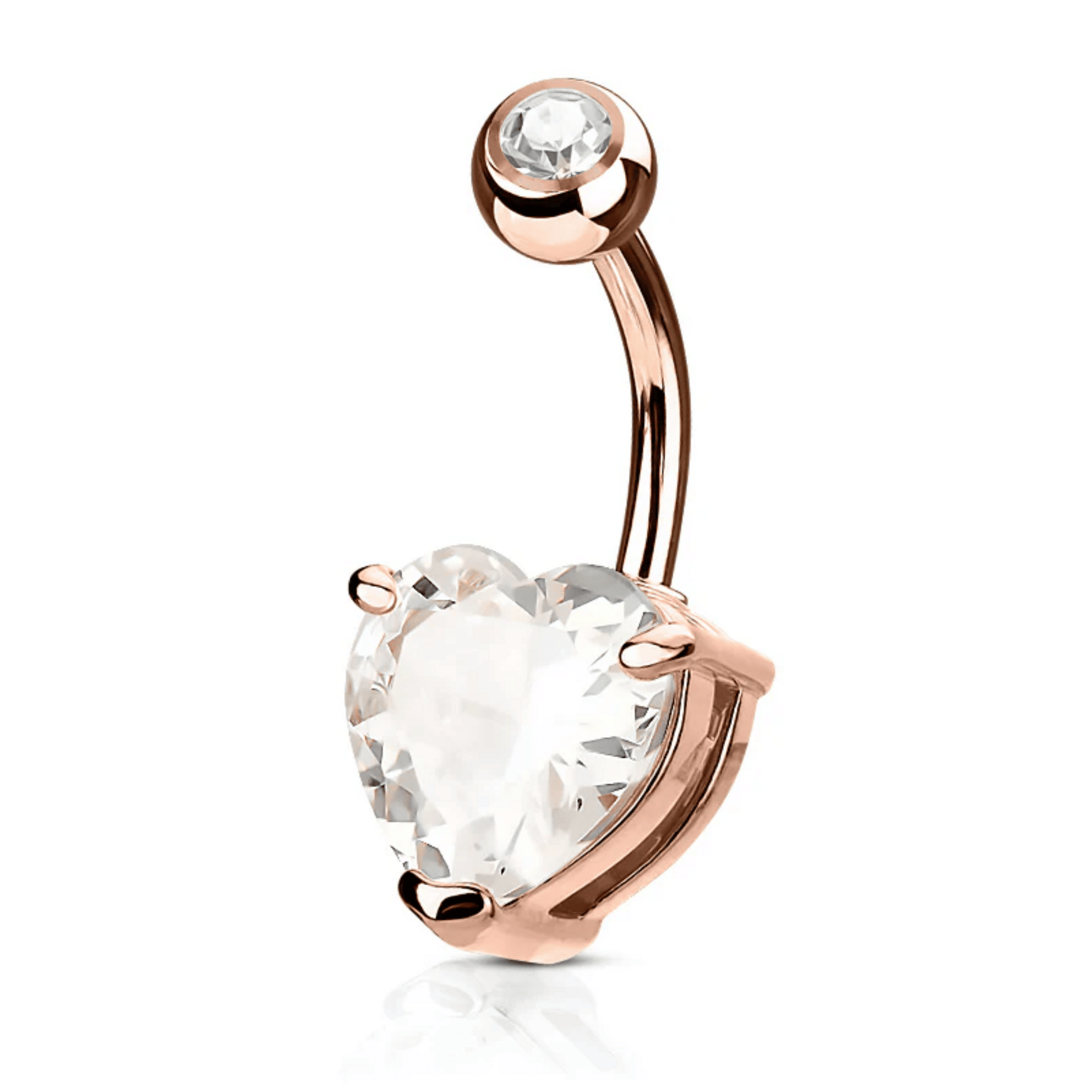 Rose Gold Hear Double Gem Belly Button Navel Ring