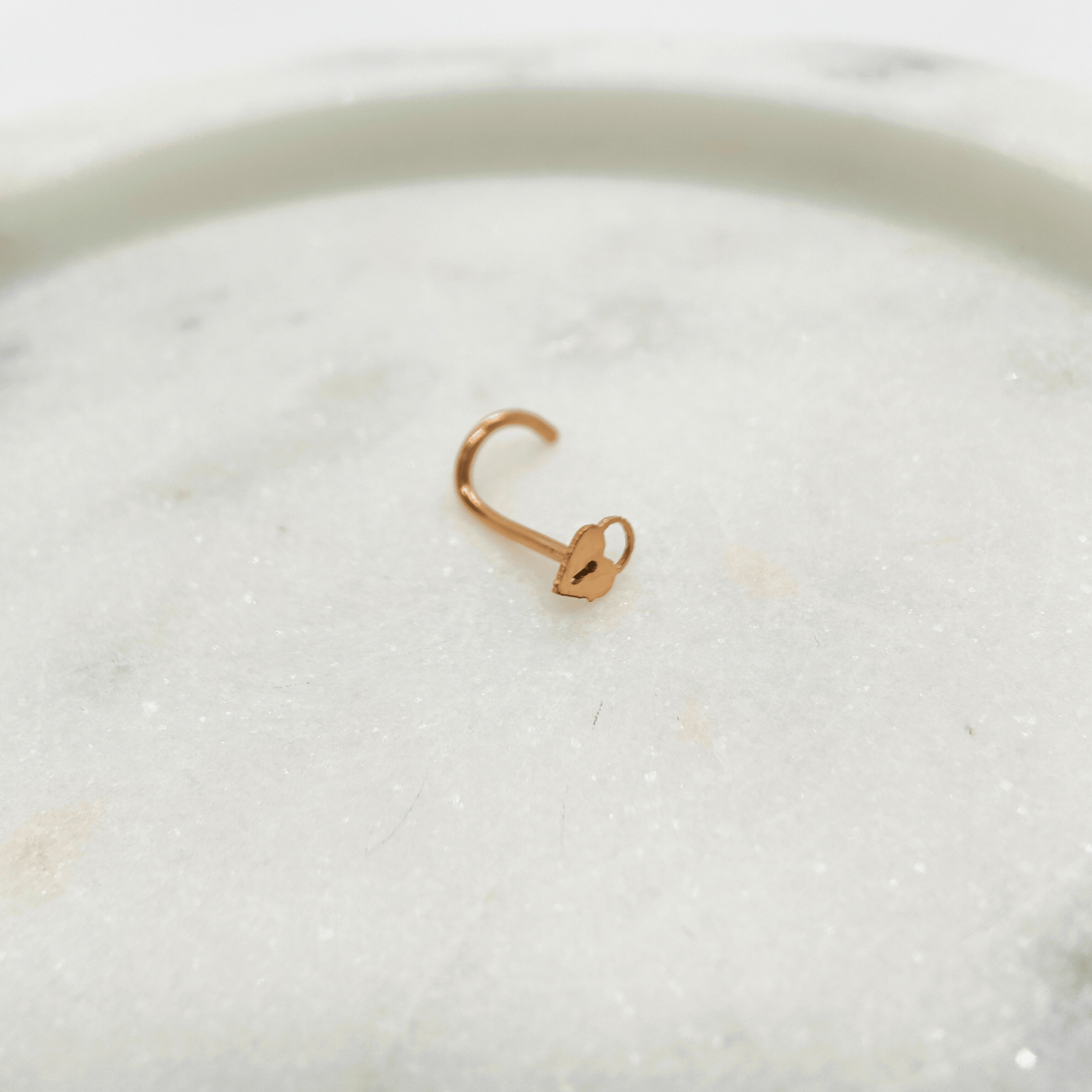 Rose Gold Heart Lock Nose Screw Ring
