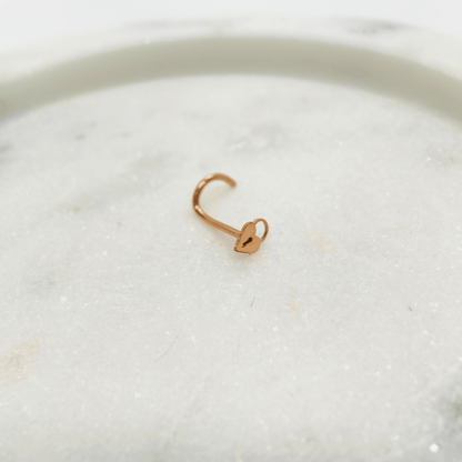 Rose Gold Heart Lock Nose Screw Ring