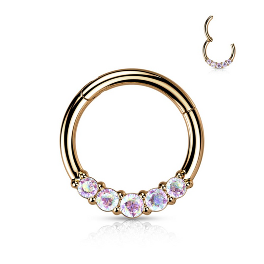 Rose Gold Lined AB Gem Hinged Segment Clicker Ring 16g