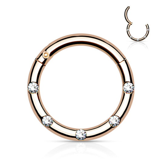Rose Gold Micro Gems Hinged Clicker Ring 16g