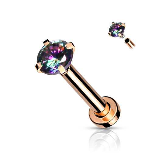 Rose Gold Prong Set Medium Vitrail Gem Flat Back Stud 18g-16g