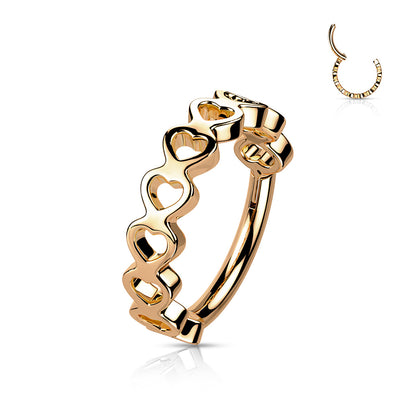 Rose Gold Side Hearts Hinged Clicker Ring 16g