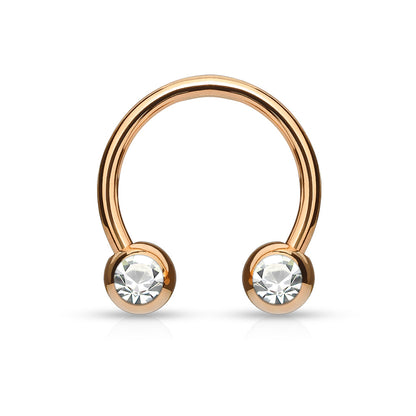 Rose Gold Steel Clear Gem Horseshoe Barbell 16g