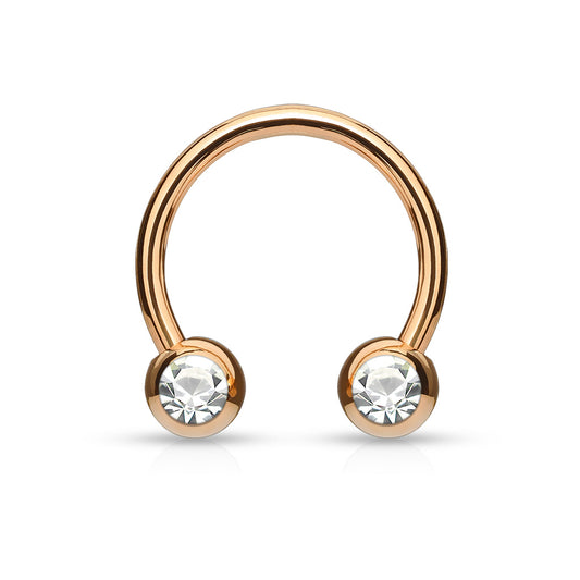 Rose Gold Steel Clear Gem Horseshoe Barbell 16g