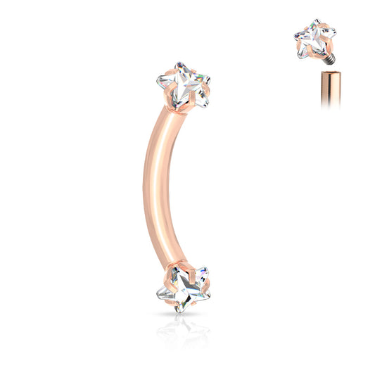 Rose Gold Steel Clear Star Gem Curved Barbell