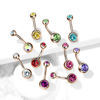 Rose Gold Titanium IP Gem Belly Button Bar 14g