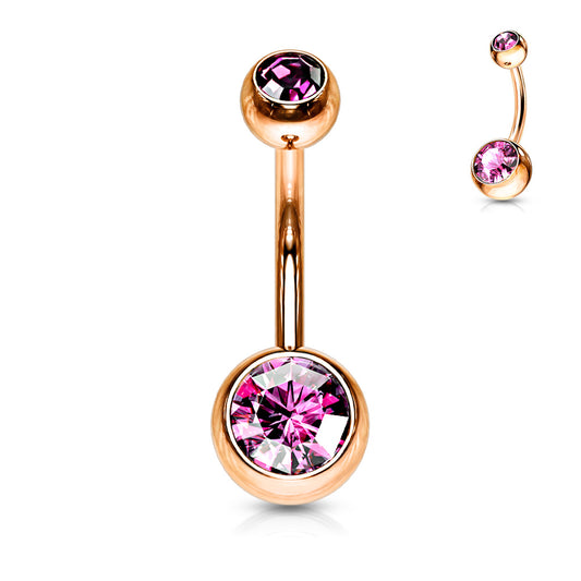 Rose Gold Titanium IP Pink Gem Belly Button Bar 14g
