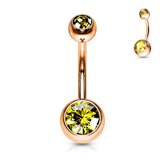 Rose Gold Titanium IP Topaz Gem Belly Button Bar 14g