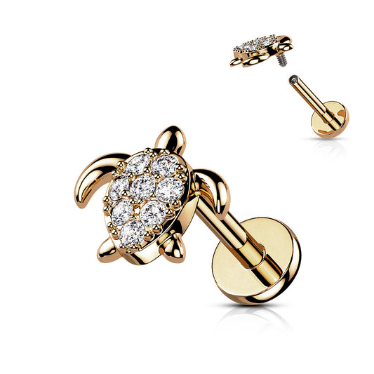 Rose Gold Turtle CZ Paved Flat Back Stud