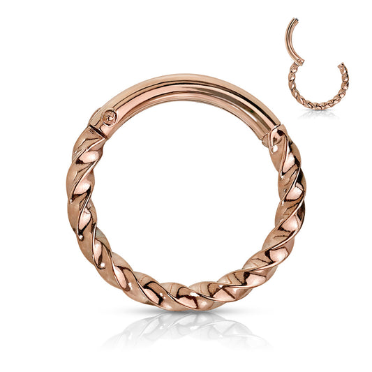 Rose Gold Twisted Hinged Clicker Ring 16g