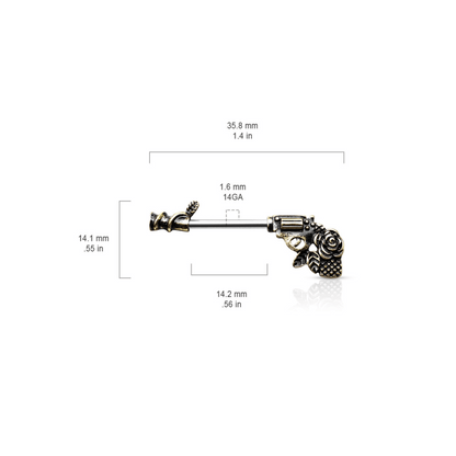 Rose Pistol Nipple Piercing Bar dimensions