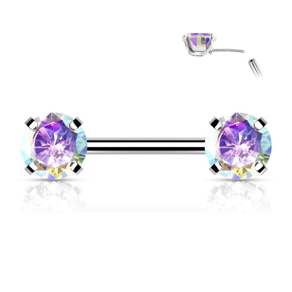 Round AB Gems Threadless Nipple Bar 14g