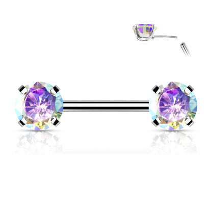 Round AB Gems Threadless Nipple Bar 14g