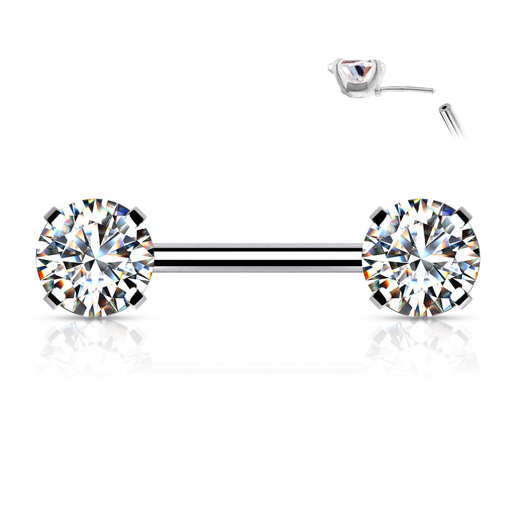 Round Clear Gems Threadless Nipple Bar 14g