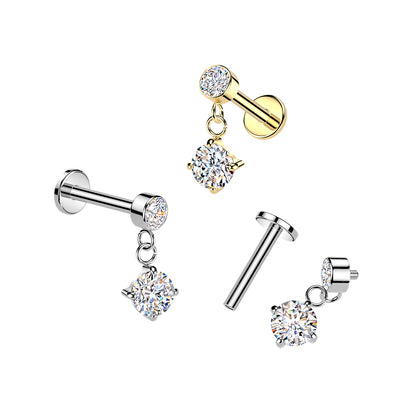 Round Gem Dangle Flat Back Stud 16g 