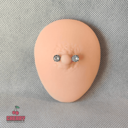 Round Gems Threadless Nipple Bar 14g Worn
