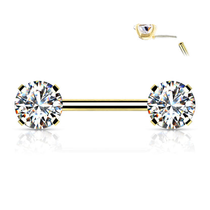 Gold Round Clear Gems Threadless Nipple Bar 14g