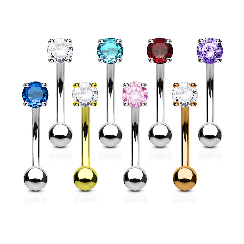 Round Prong Gem curved barbell