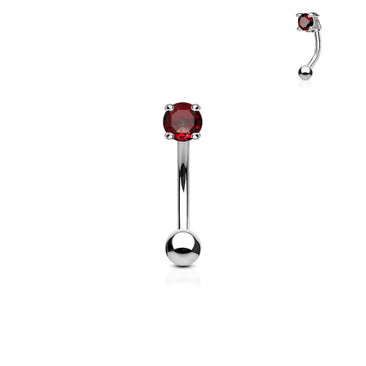 Round Prong Red Gem Curved Bar 16g