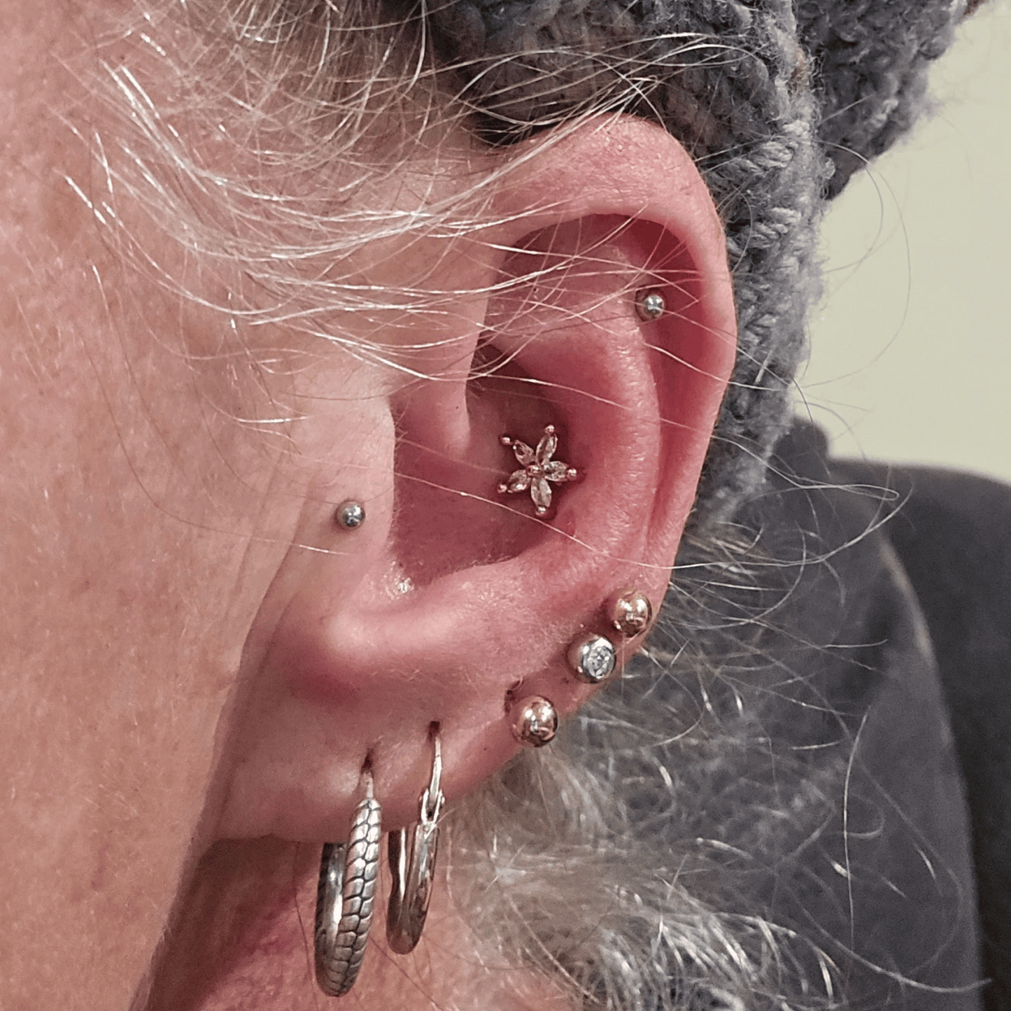 Silver 5 Marquise Gem Flower Flat Back Stud