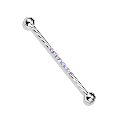 Silver AB CNC Lined Gem Steel Industrial Barbell 38mm