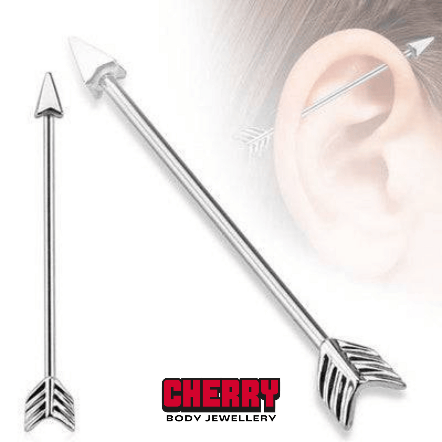 Silver Arrow Steel Industrial Piercing Barbell 14g 38mm