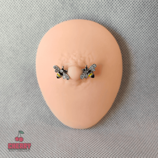 Silver Bumble Bee Gem Nipple Bar 14g