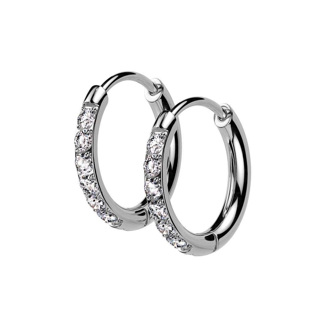 Silver CZ Hinged Clicker Huggie Hoop Earrings