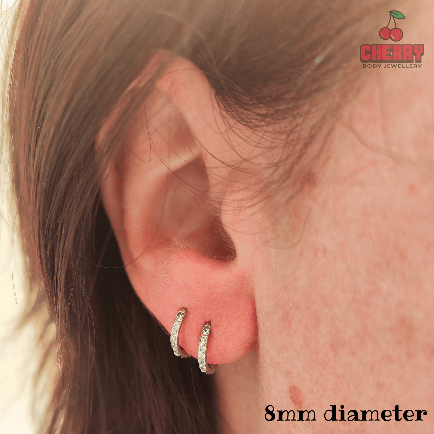 Silver CZ Hinged Clicker Huggie Hoop Earrings 8mm