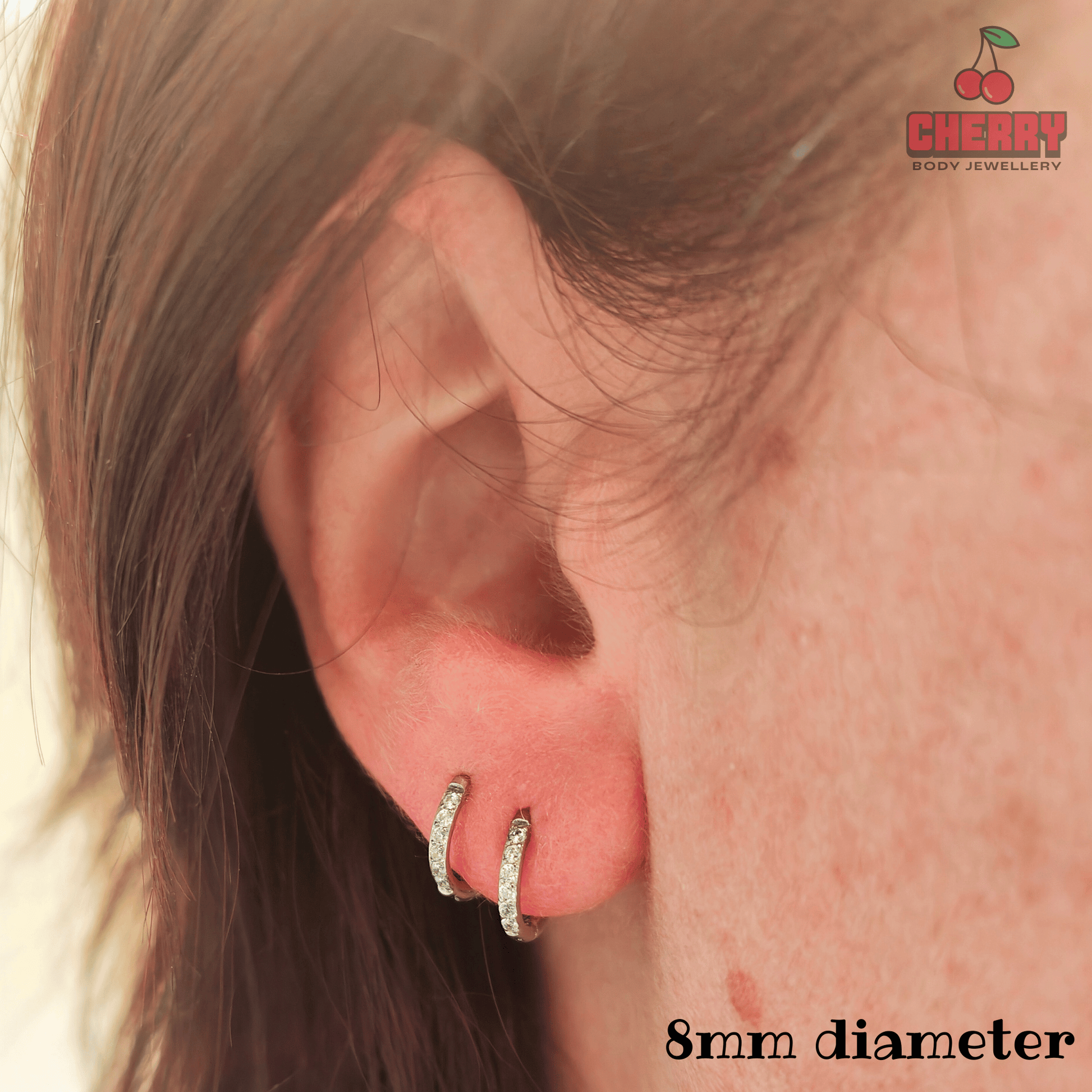 Silver CZ Hinged Clicker Huggie Hoop Earrings 8mm