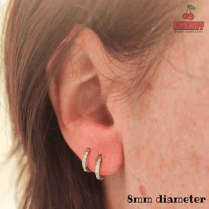 Silver CZ Hinged Clicker Huggie Hoop Earrings 8mm