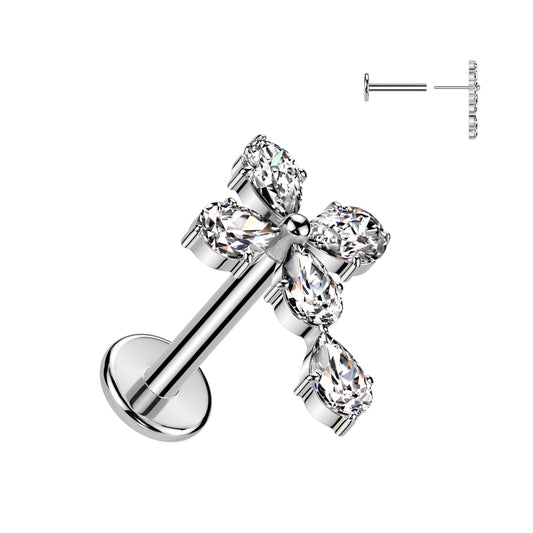 Silver Celtic Gem Cross Threadless Flat Back Stud 20g-16g