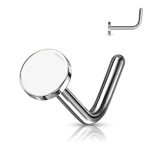 Silver Circular Flat Disc 'L' Bend Nose Stud 20g