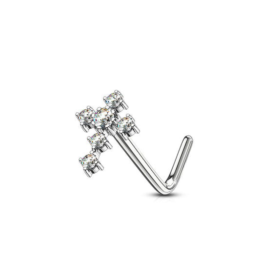 Silver Clear Gem Cross Steel L Bend Nose Ring 20g
