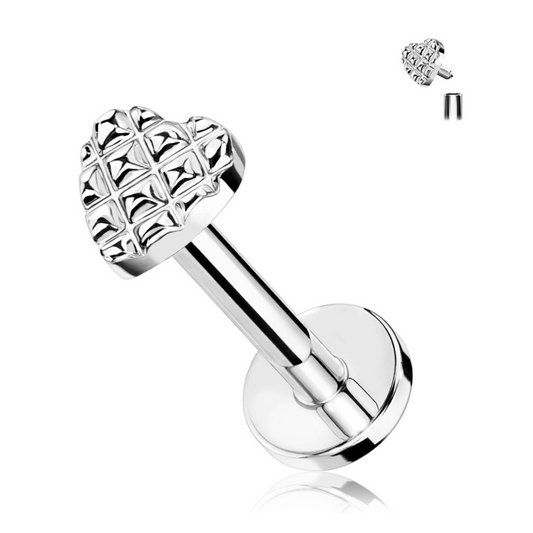Silver Diamond Embossed Heart Flat Back Earring