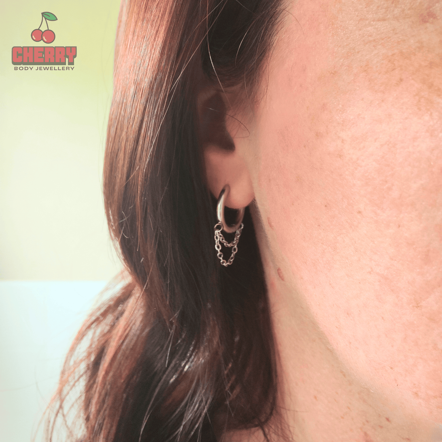 Silver Double Chain Dangle Hoop Earrings