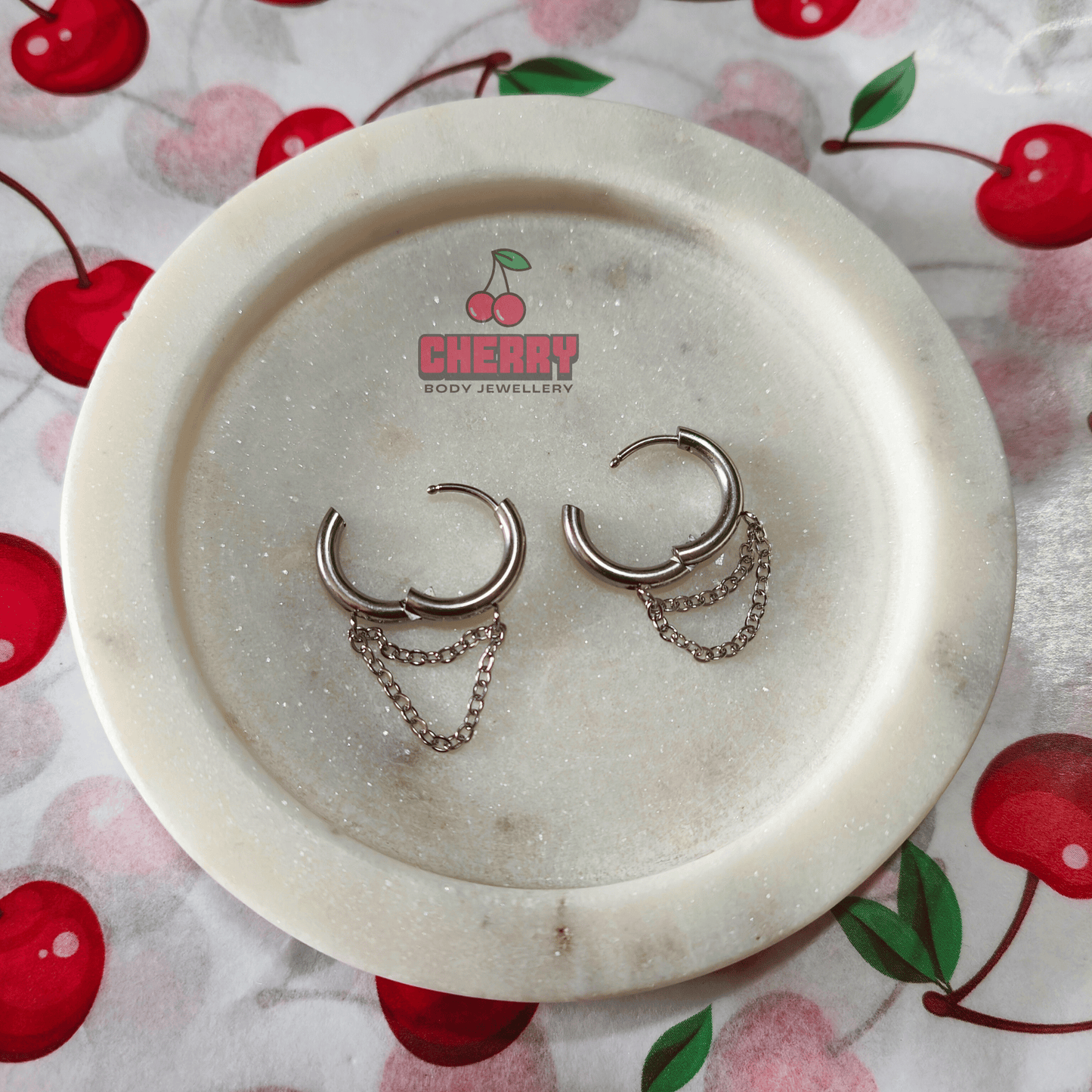 Silver Double Chain Dangle Hoop Earrings open