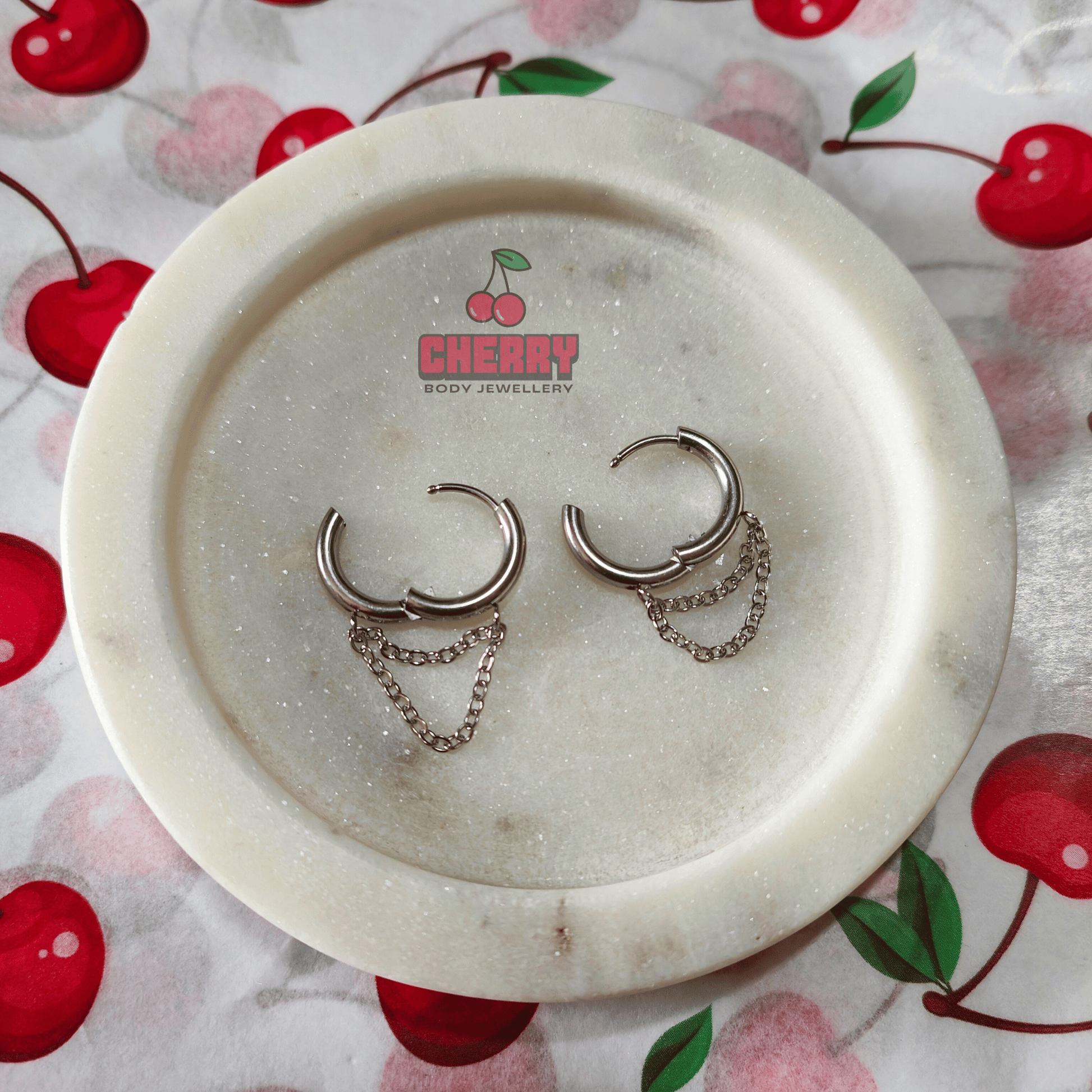 Silver Double Chain Dangle Hoop Earrings open