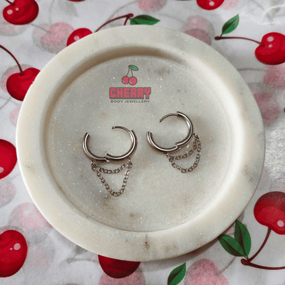 Silver Double Chain Dangle Hoop Earrings open