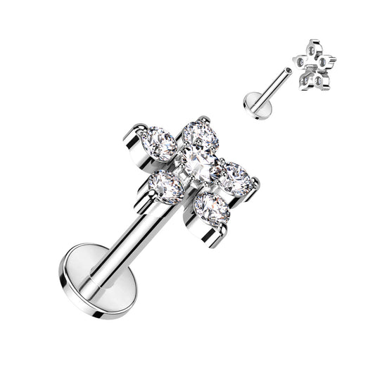 Silver Double Tiered Flower Flat Back Stud 16g