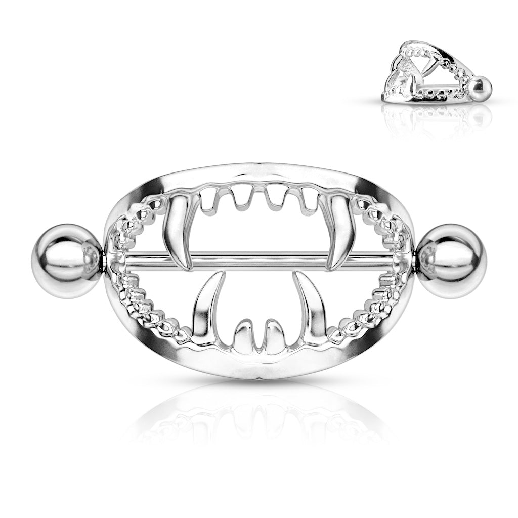 Silver Fangs Nipple Shield Bar 14g
