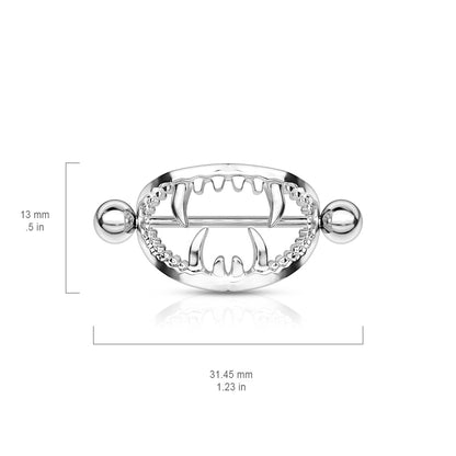 Silver Fangs Nipple Shield Bar 14g dimensions