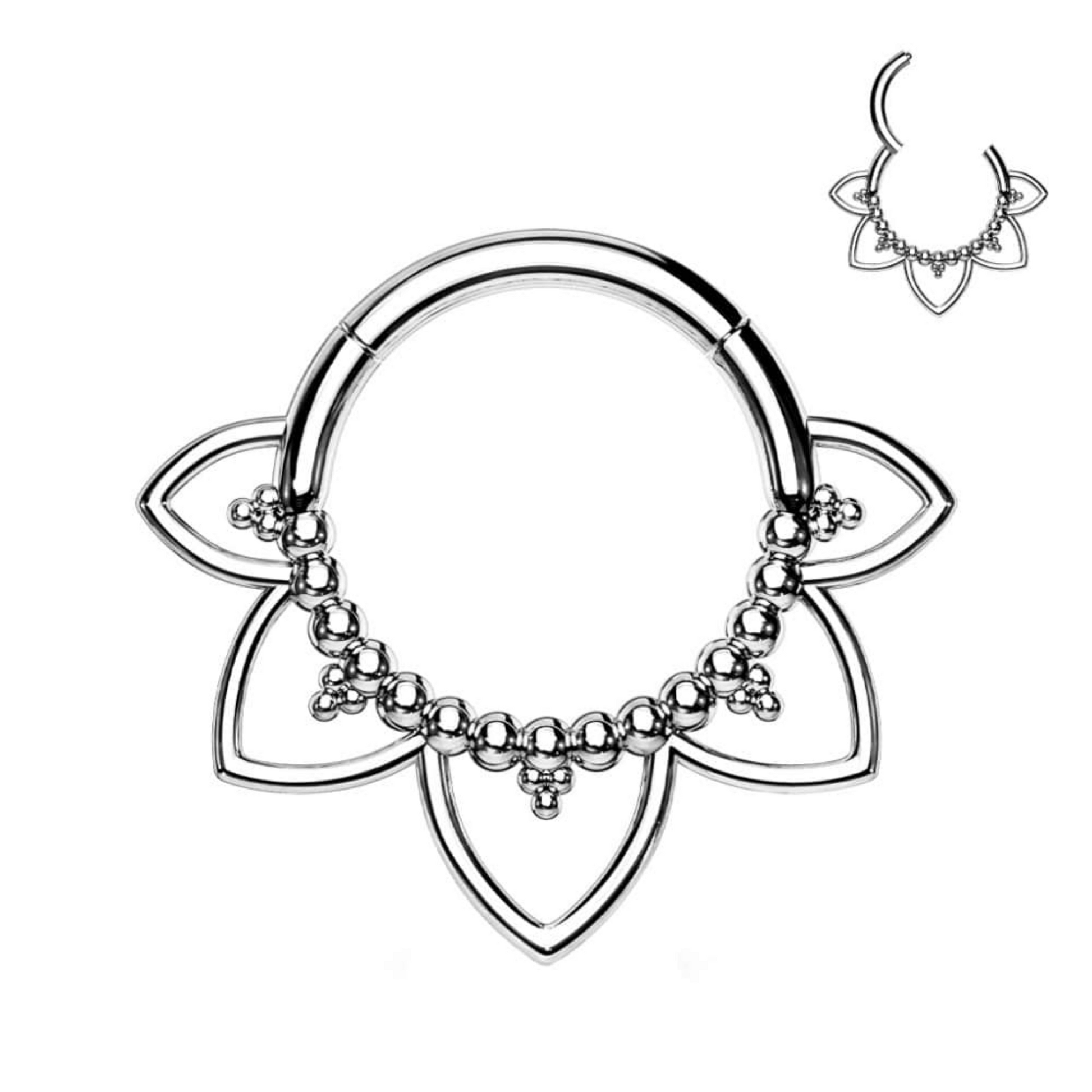 Silver Filigree Lotus Hinged Clicker Ring 16g
