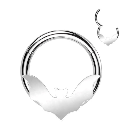 Silver Flying Bat Hinged Clicker Ring 16g