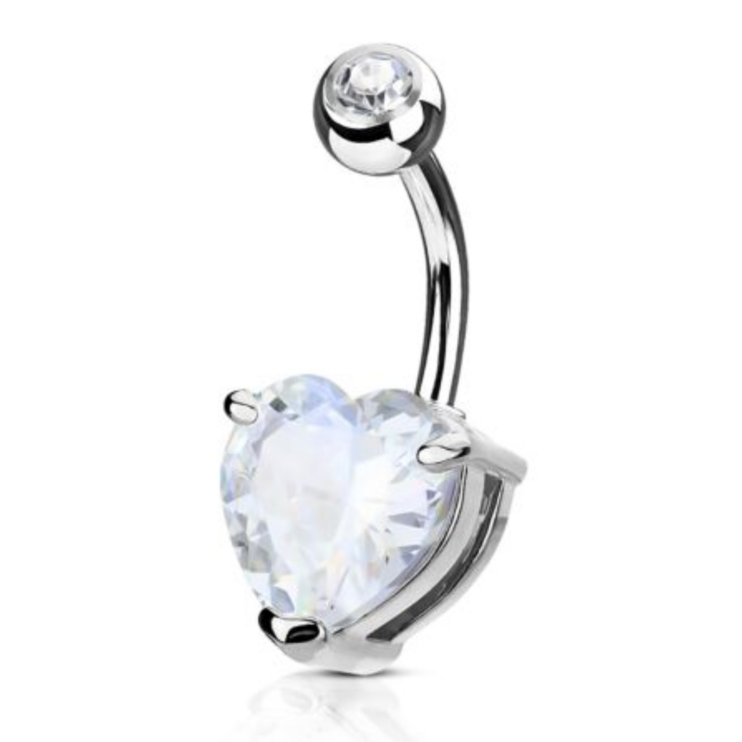 Silver Hear Double Gem Belly Button Navel Ring Silver