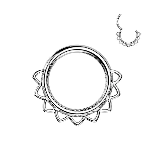 Silver Heart Filigree Hinged Clicker Ring 16g