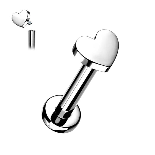 Silver Heart Steel Internally Threaded Flat Back Stud 16g